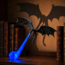 Drakenboekenplankhoekje met licht, 3D-geprinte drakensculptuur met gespreide vleugels, plankdecorat