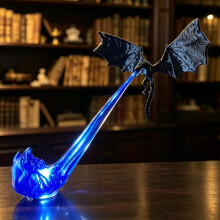 Drakenboekenplankhoekje met lampje, 3D-geprint fantasiebeeldje met gespreide vleugels_Verjaardagsca