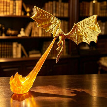Drakenboekenplankhoekje met lampje, 3D-geprint fantasiebeeldje met gespreide vleugels_Verjaardagsca