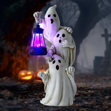 Kolmoishaamujen Halloween-koristeet ulkokäyttöön aurinkolyhtyllä, söpöt aavemaiset Halloween-haamuhahmot, haamukoristee