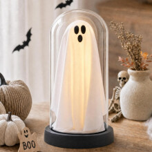 Halloween decoratie - Halloweenversiering voor binnen - Verlichte geest in glazen stolp - Verjaarda
