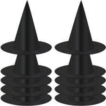 Set van 10 Halloweenkostuum heksenhoeden als accessoire voor Halloweenfeestjes, zwart, ideaal als v