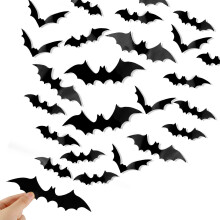 Lepakot-seinäkoriste, 120 kpl 3D-lepakko-halloween-tarroja kodin sisustukseen 4 kokoa vedenpitävät mustat aavemaiset le