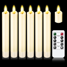 Verbeterde LED-kaarsen van echt wax met afstandsbediening, 6 stuks ivoorkleurige kaarsen op batteri