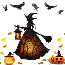 Halloween-noitalamppu, lasimaalaus, goottilainen noidanhattu, led-yövalo, pelottavat koristeelliset pöytävalaisimet kot