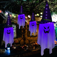 Halloween-koristeet roikkuu aave valaistu lentävä aave viikatemies kallo ketjut hehkuva aave valkoinen aave velhon hatt