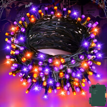 Halloween-koristeet, keijuvalot, 16,4 jalkaa 50 LEDiä oranssi-violetti merkkijono, IP65 vedenpitävä, akkukäyttöinen, 6
