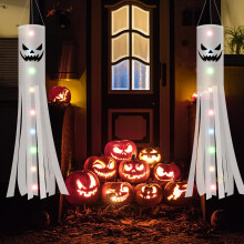 180CM Halloween Ghost Windsocks -lippu 2M LED-värikkäillä valoilla 2 kpl, roikkuva Halloween Ghost -koriste ulkona, lip