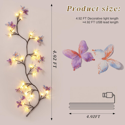 8 Modes Warm White Butterfly Willow Vine Lights（1 Pack）_Birthday Gift 2