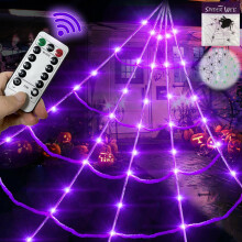 8 tilaa 20 * 17ft Halloween hämähäkinverkko 150 LED violetti valot syttyvät valaistu kolmionmuotoinen jättiläinen akkuk