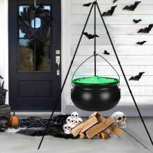 Halloween mustat noidat -kattilakoriste jalustalla ja valoilla_syntymäpäivälahja