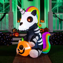 jalkaa korkea halloween-puhallettava istuva luuranko yksisarvinen puhallettava pihakoriste sisäänrakennetuilla LED-valo