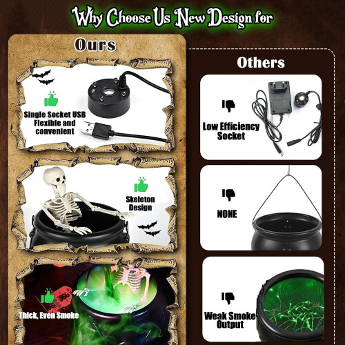 Halloween Decorations Indoor, Decoration Halloween Cauldron Interieur with Magic Floating Potion Bottles, Diffuser, Fog Maker, Skeleton Witches Cauld 1