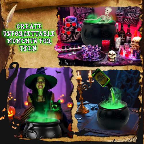 Halloween Decorations Indoor, Decoration Halloween Cauldron Interieur with Magic Floating Potion Bottles, Diffuser, Fog Maker, Skeleton Witches Cauld 2