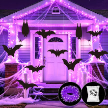 Halloween-koristeet, 12 kpl roikkuvia lepakoita 20 g hämähäkinverkolla ja 3M 30LED-keijuvaloilla, vedenpitävä sisä- ja