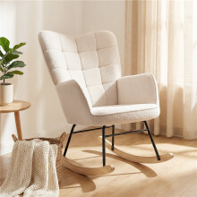 Berber Fleece Nursery Glider Rocker for Nursing, Wingback Rocking Chair for Living Room, Beige
