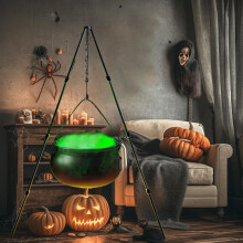 Heksenketel, Halloweenketel 2025 met statief en verlichting, grote ketel Halloween decoratie voor b