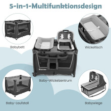 5-in-1 Faltbares Babybett mit Babywanne und Wickelauflage
