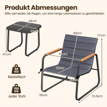 3-teiliges Bistro-Set für den Außenbereich mit Kissen und Glastisch