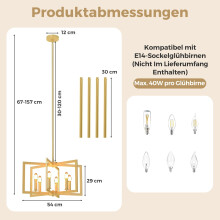 Industrieller 6-flammiger Kronleuchter, höhenverstellbar, Gold