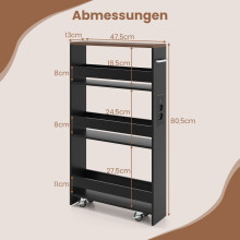 Schmaler Rollwagen mit Ladestation, 4-stufig, Schwarz
