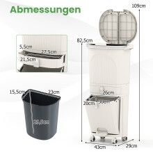 42-Liter-Küchenabfalleimer mit Deckel, 3-stufiger Mülltrennung, Beige