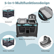 5-in-1 Faltbares Babybett mit Babywanne und Wickelauflage