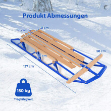 Stahl- und Holzschlitten mit Lenkstange - Blau, 150 kg Tragfähigkeit