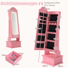 Schmuckschrank für Kinder mit Spiegel und LED-Beleuchtung, Rosa