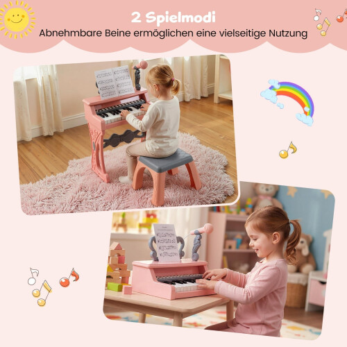 Pinkes Kinderkeyboard mit 25 Tasten, Hocker und Mikrofon 2