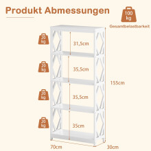 Offenes Bücherregal mit 5 Ebenen, weißes MDF, Rhombus Design