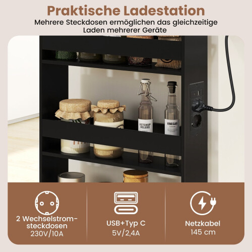 Schmaler Rollwagen mit Ladestation, 4-stufig, Schwarz 2