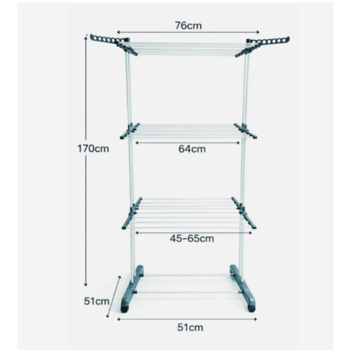 3 Tier Clothes Drying Rack Airer with Wheels