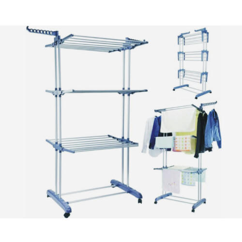 3 Tier Clothes Drying Rack Airer with Wheels 2