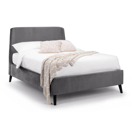 Frida Curved Velvet 150cm King Bed - Grey 1