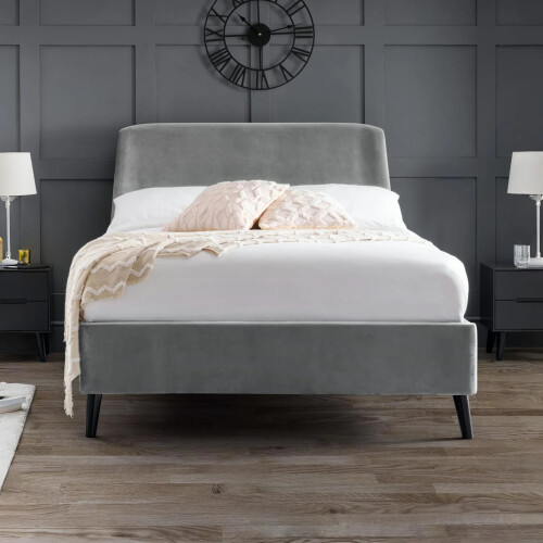 Frida Curved Velvet 150cm King Bed - Grey