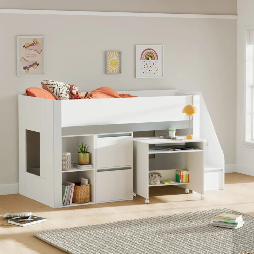Gaia 90cm Single Midsleeper - White and Silver