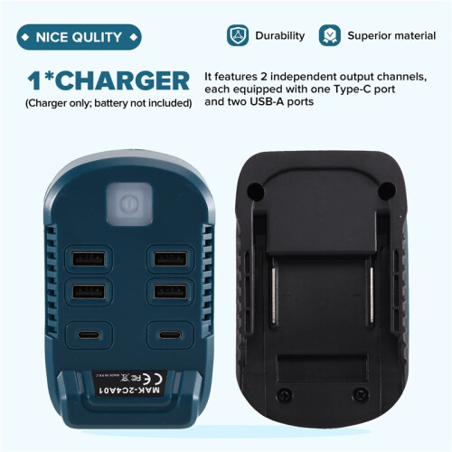 USB Charger for  18V Battery Type-C Input & Output Fast Charging USB-A QC3.0, 5V/3A Output Type-C Battery Adapter 2