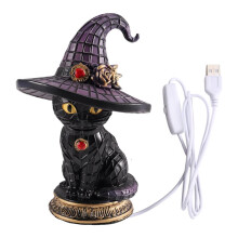 Lampe de Nuit Chapeau de Sorcière Chat Gothique en Résine Rétro, Lampe D'Accent Colorée pour Bureau, Lumière de Chambre à Coucher et Salon
