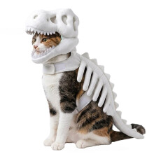 Dinosaur Framework Cat Halloween Costume,Funny Plushy Pet Hoodie with Fake Ribs,Festive Trick Treat Photo Prop White