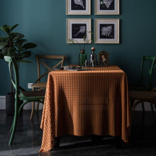 (Orange, 150*350cm) Rectangular tablecloth tablecloth vintage jacquard lace polyester tablecloth -1 piece