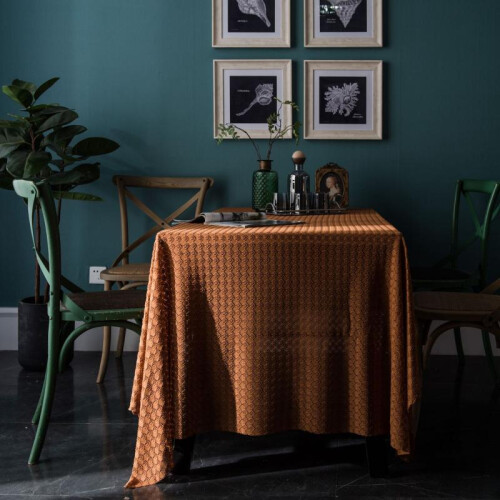 (Orange, 150*180cm) Rectangular tablecloth tablecloth vintage jacquard lace polyester tablecloth -1 piece