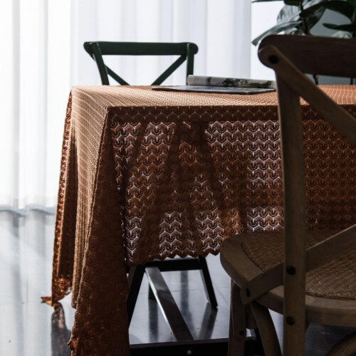 (Orange, 150*220cm) Rectangular tablecloth tablecloth vintage jacquard lace polyester tablecloth -1 piece 2