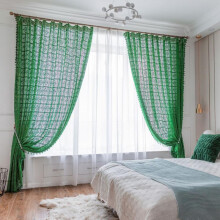 (green, 200*240cm) Crochet Curtains, Farmhouse Cotton Linen Curtains with Tassels for Girls Bedroom Living Room - 1 Pair