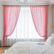 (Pink, 180*240cm) Crochet Curtains, Farmhouse Cotton Linen Curtains with Tassels for Girls Bedroom Living Room - 1 Pair