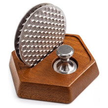 53.3mm Espresso Puck Screen Kit with 2 Puck Screens,Magnetic Handle,Sapele Wood Stand, 0.8mm 304 Stainless Steel Screen