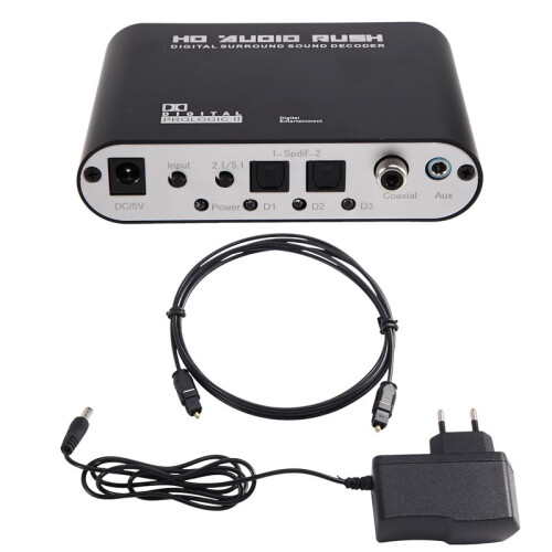 5.1-Kanal Digital-Analog- AC3 Audio Digital-Analog Optisch Koaxial SPDIF 3,5 mm AUX auf 6 RCA Decoder EU