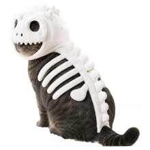 Dinosaur Skeleton Glow in Dark Cat Costume, Plush Halloween Pet Hood Outfit M