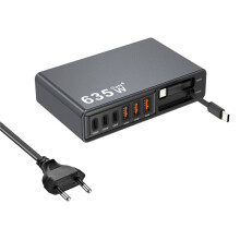 635W 8-in-1 Charging Station,140W Retractable USB C Cable GaN Fast Charger for Pro IPhones Samsungs EU Plug