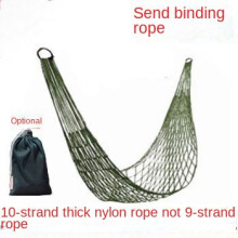 (Ordinary Green) Outdoor Heavy-Duty Mesh Camping Hammock, Nylon Rope Single Portable Net Hammock, Lightweight & Strong, with Carry Bag